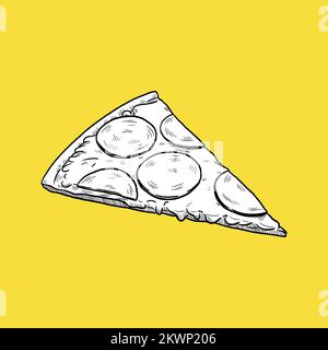 Detailliertes Pizzastück Im Retro-Design. - Vektor Stock Vektor