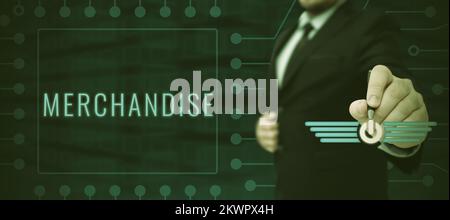 Inspiration mit Werbeartikeln. Geschäftsansatz Waren oder Waren, die im Geschäft gekauft und verkauft werden Stockfoto