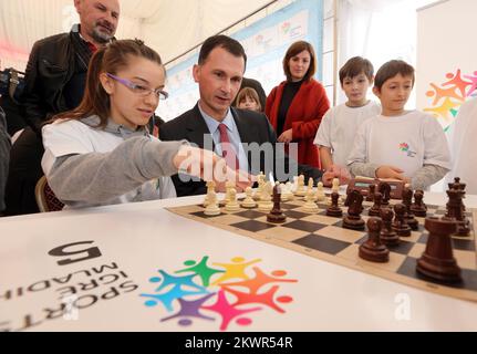 28.01.2014., Hotel Regent Esplanade, Zagreb, Kroatien - Arkady Dvorkovich wird zum Botschafter der Jugendsportspiele ernannt. An der Zeremonie nahm Igor Stimac Teil. Jugendsportspiele sind eine erstmals 1996 organisierte Amateursportveranstaltung. Während der Sommerferien können alle Grund- und Oberschüler an organisierten Sportwettkämpfen und Sportaktivitäten teilnehmen. In den 17 Jahren der Spiele nahmen über 600.000 Kinder und Jugendliche Teil. Foto: Robert Anic/PIXSELL Stockfoto