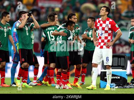 FIFA-Weltmeisterschaft 2014: Spiel der Gruppe A gegen Mexiko und Kroatien. Dejan Lovren Foto: Sanjin Strukic/PIXSELL Stockfoto