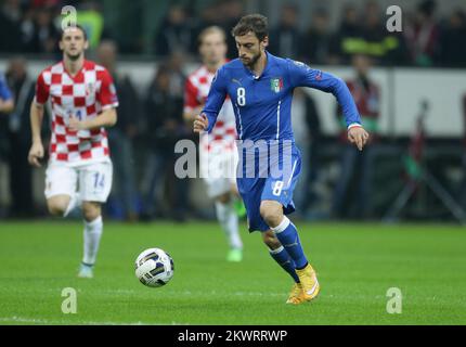 Der italienische Claudio Marchisio in Aktion während der Europameisterschaft, Qualifikationsrunde, Spiel der Gruppe H zwischen Italien und Kroatien im San Siro-Stadion, Mailand, 15.. November 2014. Stockfoto