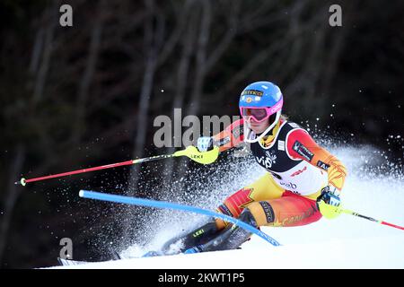 04.01.2015., Sljeme, Zagreb, Kroatien - 10. VIP Schneeköniginnen Trophäe 2015. Weibliches Slalom-Rennen. 1. km Lauf. Marie-Michele Gagnon Foto: Sanjin Strukic/PIXSELL Stockfoto