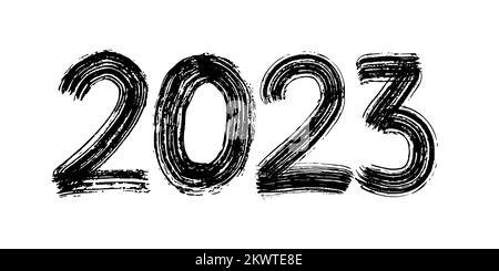 2023 numerische Handbeschriftung. Effekt mit trockener Pinselstruktur. Frohes neues Jahr. Frohe Weihnachten. Abschluss. Vektorgrafik Stock Vektor