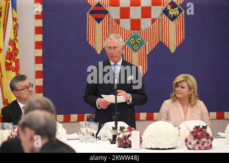 14.03.2016., Zagreb, Kroatien - britischer Kronprinz Charles und seine Frau Camilla, die Herzogin von Cornwall, besuchen Kroatien im Rahmen einer Regionalreise, die Serbien, Montenegro und den Kosovo umfasst. Ein formelles Abendessen im Präsidentenbüro mit 68 Gästen, darunter politische Führer, religiöse Würdenträger, Geschäftsleute und prominente Persönlichkeiten des öffentlichen Lebens. Stockfoto