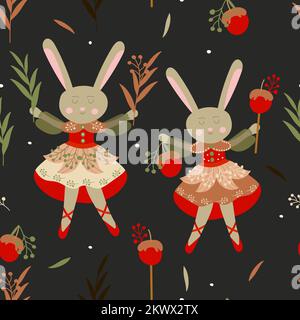 Muster mit tanzenden Kaninchen Stock Vektor