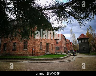 Konzentrationslager Auschwitz, ein Netz deutscher nationalsozialistischer Konzentrations- und Vernichtungslager, das vom Dritten Reich in polnischen Gebieten errichtet und betrieben wurde, die während des Zweiten Weltkriegs von Nazideutschland annektiert wurden Auschwitz I wurde zunächst errichtet, um polnische politische Gefangene festzuhalten, die im Mai 1940 eintrafen. Die erste Vernichtung von Gefangenen fand im September 1941 statt, und Auschwitz II–Birkenau wurde später zu einem wichtigen Ort der Nazi-Endlösung für die jüdische Frage. Mindestens 1,1 Millionen Häftlinge starben in Auschwitz, etwa 90 Prozent davon jüdisch; ungefähr 1 von 6 Juden starben in der Stockfoto