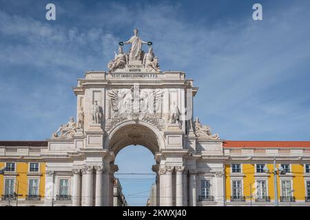 Rua Augusta Arch in Praca do Comercio Plaza - Lissabon, Portugal Stockfoto