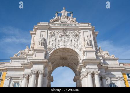 Rua Augusta Arch in Praca do Comercio Plaza - Lissabon, Portugal Stockfoto