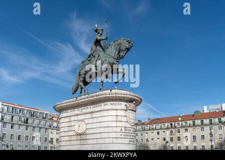 Statue von König Dom Joao I auf dem Platz Praca da Figueira - Lissabon, Portugal Stockfoto