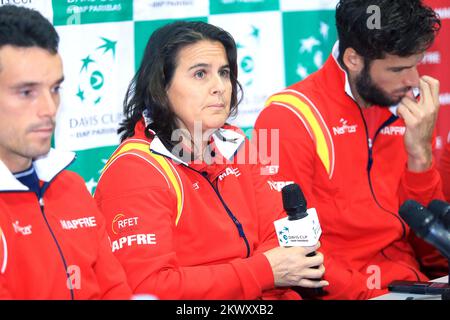 31.01.2017., Kroatien, Osijek - Pressekonferenz des spanischen Davis-Cup-Teams vor dem Spiel Kroatien - Spanien. Roberto Bautista, Conchita Martinez, Feliciano Lopez. Foto: Davor Javorovic/PIXSELL Stockfoto