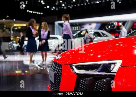 Detail des Audi R8 V10 PLUS auf der Automesse in Genf, Schweiz, CH, am 7. März 2017. (Foto: Saso Domijan) Stockfoto