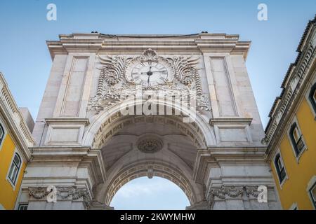 Rua Augusta Arch mit Uhr - Lissabon, Portugal Stockfoto