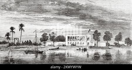 Dagana Fort, Reise auf dem Adrar und Rückkehr nach Saint-Louis, von Mr. Vincent, Hauptmann des Generalstabs (1860) Senegal. Westafrika. Reisen und Expeditionen in Senegal und Nachbarländern. Militärischer und geografischer Ausflug in den Osten von Gorée in den Ländern Sine und Saloum 1859 Stockfoto