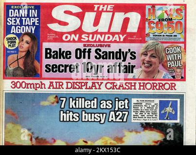 Das Masthead der britischen Nationalzeitung "The Sun on Sunday", veröffentlicht am 23. August 2015. Die Sonntagsausgabe der Tageszeitung The Sun wurde erstmals im Februar 2012 veröffentlicht. Stockfoto