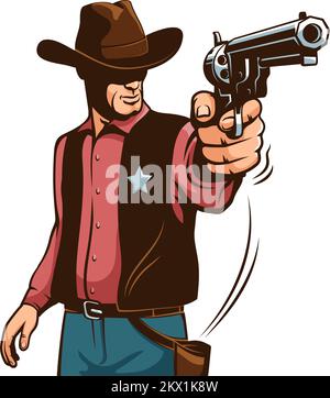 Cowboy-Sheriff mit Waffe - Retro-Illustration Stock Vektor