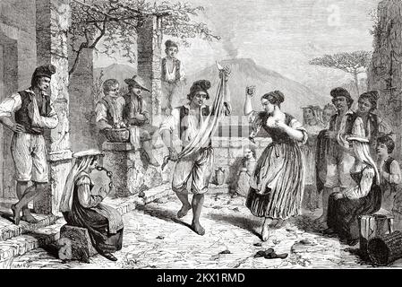 Mann und Frau tanzen die Tarantella, Neapel, Kampanien. Italien. Neapel und die Neapolitaner von Marc Monnier 1861 Stockfoto