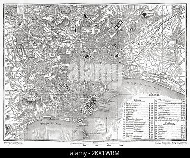 Alte historische Karte von Neapel, Kampanien. Italien. Neapel und die Neapolitaner von Marc Monnier 1861 Stockfoto