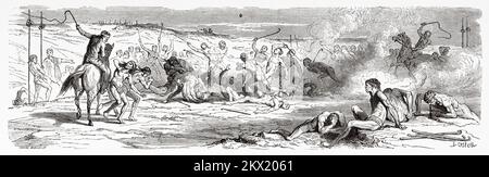 Choekah-Spiel. Hartes und gewalttätiges Spiel der patagonischen Ureinwohner. Argentinien, Südamerika. Drei Jahre Gefangenschaft unter den Patagoniern von Auguste Guinnard 1856 Stockfoto