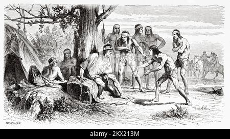 Guinnard kommt und bettelt den Kakao Juan Calfucurá an. Argentinien, Südamerika. Drei Jahre Gefangenschaft unter den Patagoniern von Auguste Guinnard 1856 Stockfoto