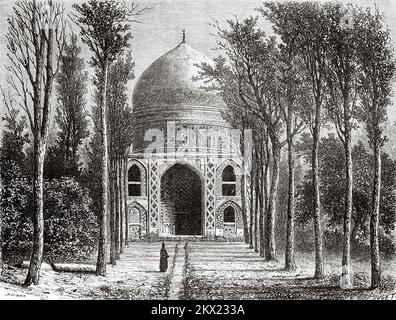 Alte Aussicht auf die Moschee von Khodja-Rebi, Mashhad. Provinz Razavi Khorasan, Iran. Reise in Khorassan im N de Khanikof 1858 Stockfoto