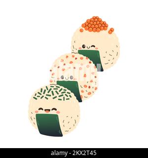 Onigiri-Vektor. Onigiri auf weißem Hintergrund. Onigiri-Maskottchen. Stock Vektor