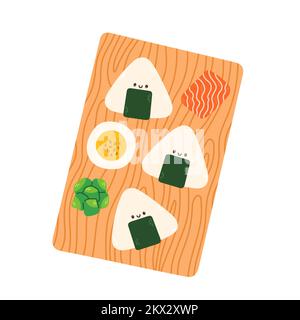 Onigiri-Vektor. Onigiri auf weißem Hintergrund. Onigiri-Maskottchen. Stock Vektor