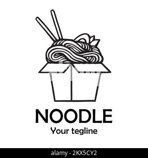 Asiatisches Noodle- und Ramen-Logo. Chinesische Nudeln in einer Schachtel. Darstellung des Vektormaterials. Stock Vektor