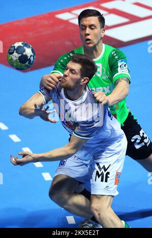 26.03.2018., Nasice, Kroatien - EHF Cup, Gruppe C, Runde 5, RK Nexe - frisch auf Goeppingen. Daniel Fontaine, Josip Juric Grgic. Foto: Davor Javorovic/PIXSELL Stockfoto