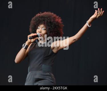 Marcia Barrett, von Boney M, beim Punchestown Music Festival 2017 in Dublin, Irland. *Nicht zur Veröffentlichung in Irland* verfügbar Stockfoto