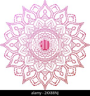 Rundes Gradientenmandala auf weißem isoliertem Hintergrund. Vektor-Boho-Mandala in Grün und Pink. Mandala mit Blumenmustern. Yoga-Vorlage Stockfoto