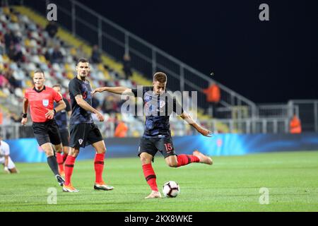 (181015) -- Rijeka, 15. Oktober 2018 -- Freundschaftsspiel zwischen Kroatien und Jordanien im HNK rijeka Stadion in Rijeka, Kroatien, 15. Oktober 2018. Mario Pasalic Foto: Goran Kovacic/PIXSELL Stockfoto