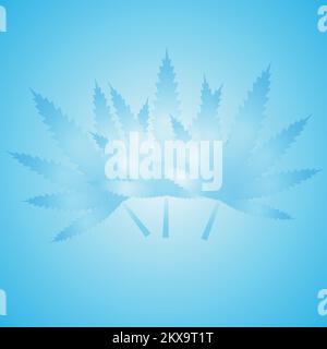 Vektorhintergrund mit Cannabisblättern, in medizinischen weiß-blauen Farben. Minimalistischer Style. Stock Vektor