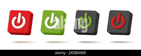 Netzschalter mit Websymbol, quadratische Form mit Symbol in verschiedenen Farben, isoliert Stock Vektor
