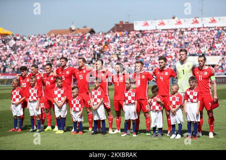 08.06.2019., Stadion Gradski vrt, Osijek - UEFA Euro 2020 Qualifying, Gruppe E, Kroatien gegen Wales. Daniel James, Harry Wilson, Connor Roberts, Chris Mepham, James Lawrence, Will Vaulks, Joe Allen, Matthew Smith, Ben Davies, Wayne Hennessey, Gareth Bale. Foto: Goran Stanzl/PIXSELL Stockfoto