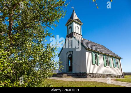 Die Kirche Thingvellir in Island an einem sonnigen Tag Stockfoto