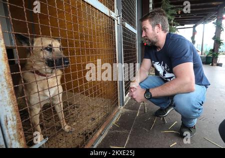 19.12.2019. Kroatien, Zagreb - ehemaliges Kommando der Royal Marines und Gründer der Nowzad Dogs Wohltätigkeitsorganisation Pen Farthing, Gewinner des renommierten CNN Heroes Award 2014, kam nach Zagreb, nur um Hund Ares einem kroatischen Soldaten zu bringen, Der sich mit einem Hund auf einer Mission in Afghanistan verband, als Ares nur einen Monat alt war. Die Kampagne für die Ankunft von Ares in Kroatien wurde von der internationalen Organisation Nozwad gestartet, und viele Geber halfen dabei, mehr als 33.000 HRK (rund 4.500 Euro) zu sammeln, um das fröhliche Mischblut von Afghanistan nach Zagreb zu transportieren. Foto: Robert Anic/PIXSELL Stockfoto