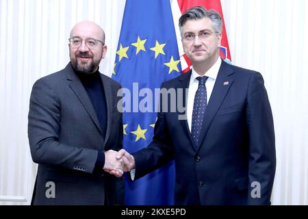 09.01.2020., Zagreb, Kroatien - kroatischer Premierminister Andrej Plenkovic trifft mit Charles Michel, Präsident des Europäischen Rates Foto: Patrik Macek/PIXSELL Stockfoto