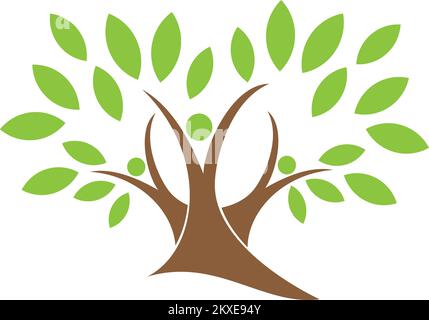 Drei Menschen als Baum, Gärtner, Naturheilkunde, Logo Stock Vektor