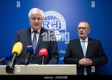 23.01.2020. Zagreb, Kroatien - Innenminister Kroatiens und Stellvertretender Ministerpräsident Kroatiens Davor Bozinovic hielt ein bilaterales Treffen mit Horst Seehofer, Bundesminister für Inneres, Gebäude und Gemeinschaftsfoto Davor Puklavec/PIXSELL, ab Stockfoto