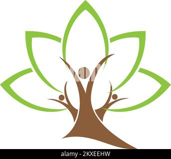 Drei Menschen als Baum, Gärtner, Naturheilkunde, Logo Stock Vektor