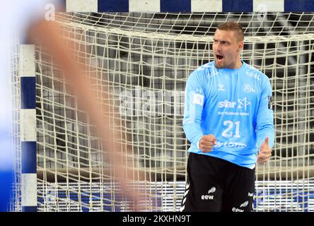 THW Kiel Torwart Dario Quenstedt reagiert auf das EHF Champions League-Spiel zwischen PPD Zagreb und THW Kiel am 17. September 2020 in Zagreb, Kroatien. Foto: Slavko Midzor/PIXSELL Stockfoto