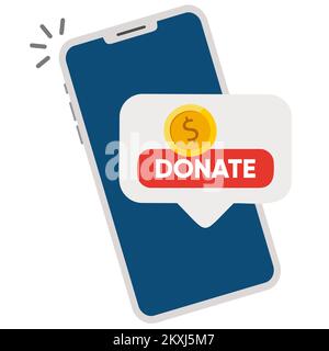 Goldmünze und Spendentaste auf dem Smartphone. Stock Vektor
