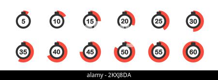 Eine Reihe von Timern. Einfache Vektorsymbole. Uhr, Stoppuhr. Stock Vektor