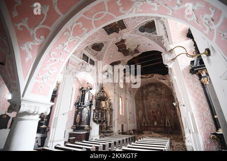 Das Foto wurde am 13. Januar 2021 aufgenommen und zeigt die beschädigte St. Katharinenkirche, in Zagreb, Kroatien. Die Kirche wurde durch ein Erdbeben beschädigt, das Zagreb am 22. März 2020 und Sisak-Moslavina County am 29. Dezember 2020 traf. Foto: Marko Lukunic/PIXSELL Stockfoto