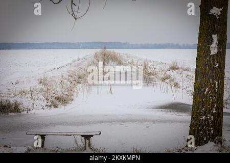 Die Winterlandschaft wird am 21. Januar 2021 im Naturpark Kopacki rit gezeigt. Foto: Dubravka Petric/PIXSELL Stockfoto