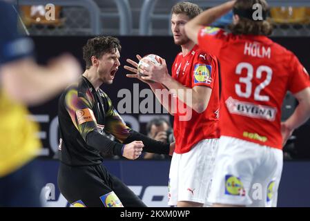 KAIRO, ÄGYPTEN - 31. JANUAR: Niklas Landin Jacobsen von Dänemark während des Finalspiels der IHF-Weltmeisterschaft der Männer 27. zwischen Dänemark und Schweden - Handballfinale der IHF-Weltmeisterschaft der Männer 2021 in der Sporthalle des Kairo Stadions am 31. Januar 2021 in Kairo, Ägypten. Foto: Slavko Midzor/PIXSELL Stockfoto