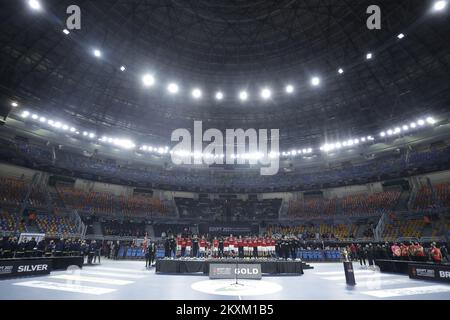 Auszeichnung der Trophäe an die dänische Handballmannschaft bei der IHF-Menâ€™-Weltmeisterschaft 27. in der Sporthalle des Kairo Stadions am 31. Januar 2021 in Kairo, Ägypten. Foto: Slavko Midzor/PIXSELL Stockfoto