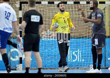 ZAGREB, KROATIEN - FEBRUAR 14: Cyril Dumoulin von HBC Nantes während des EHF Champions League Gruppe B Spiels zwischen HC PPD Zagreb und HBC Nantes in der Sutinska Vrela Sports Hall am 14. Februar 2021 in Zagreb, Kroatien. Foto: Marko Prpic/PIXSELL Stockfoto