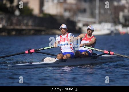 Die kroatischen Ruderer Martin und Valent Sinkovic bereiten sich auf die Wettbewerbe vor, die sie am 04. März 2021 in Zaton bei Sibenik., in Zaton, Kroatien, erwarten. Foto: Hrvoje Jelavic/PIXSELL Stockfoto