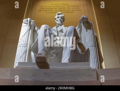 Nahaufnahme eines Präsidenten vom Lincoln Memorial Stockfoto